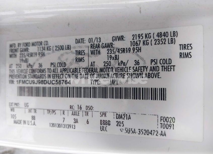 Photo 9 of 2013 Ford Escape TITANIUM (VIN 1FMCU9J98DUC58764)