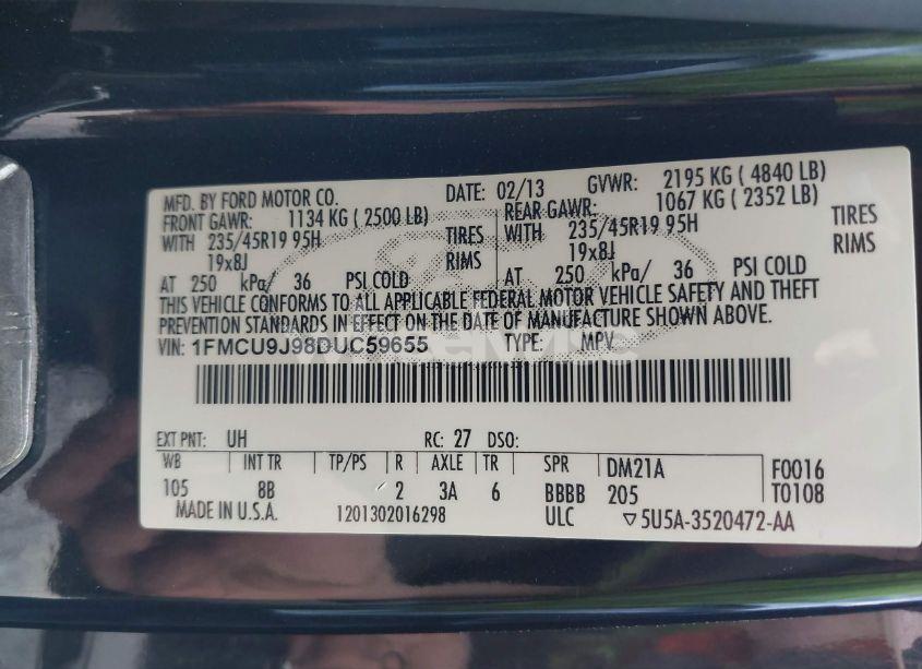 Photo 9 of 2013 Ford Escape TITANIUM (VIN 1FMCU9J98DUC59655)