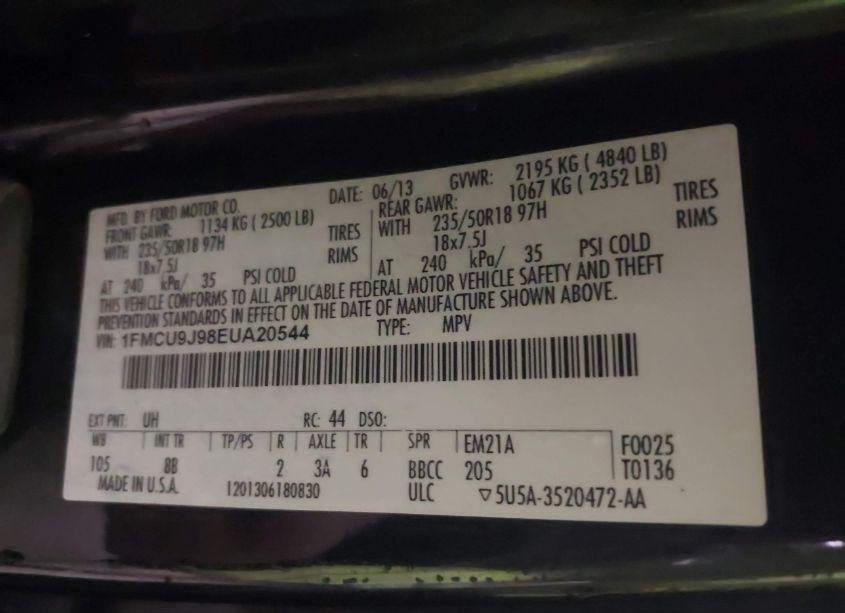 Photo 9 of 2014 Ford Escape TITANIUM (VIN 1FMCU9J98EUA20544)