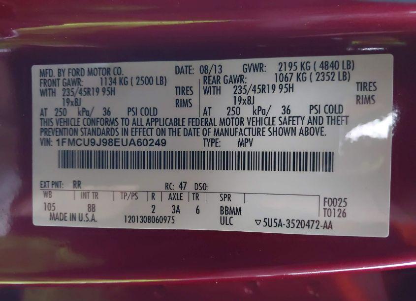 Photo 9 of 2014 Ford Escape TITANIUM (VIN 1FMCU9J98EUA60249)