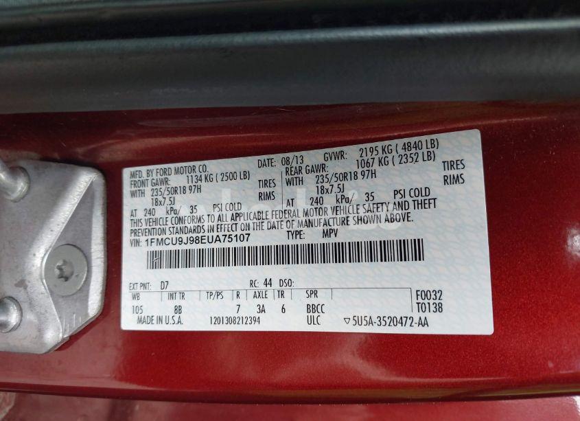 Photo 9 of 2014 Ford Escape TITANIUM (VIN 1FMCU9J98EUA75107)