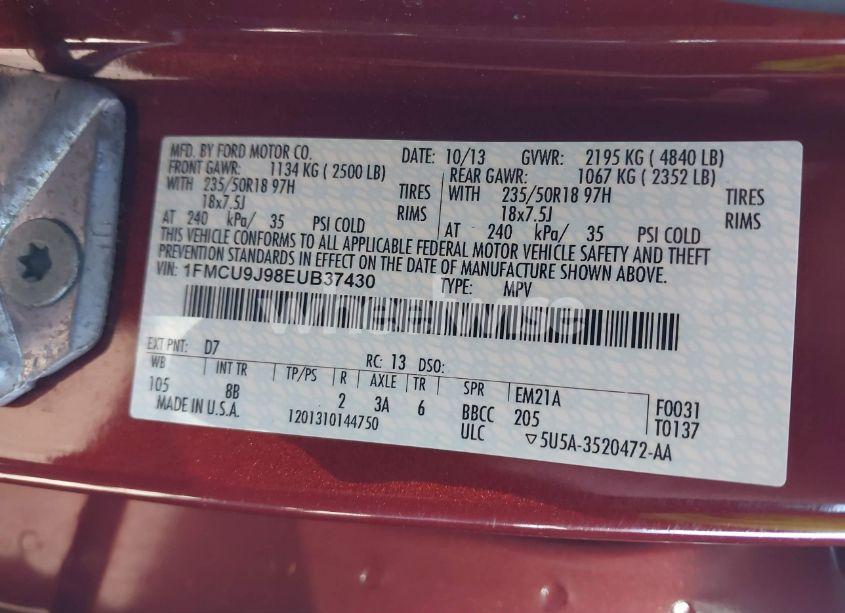 Photo 9 of 2014 Ford Escape TITANIUM (VIN 1FMCU9J98EUB37430)