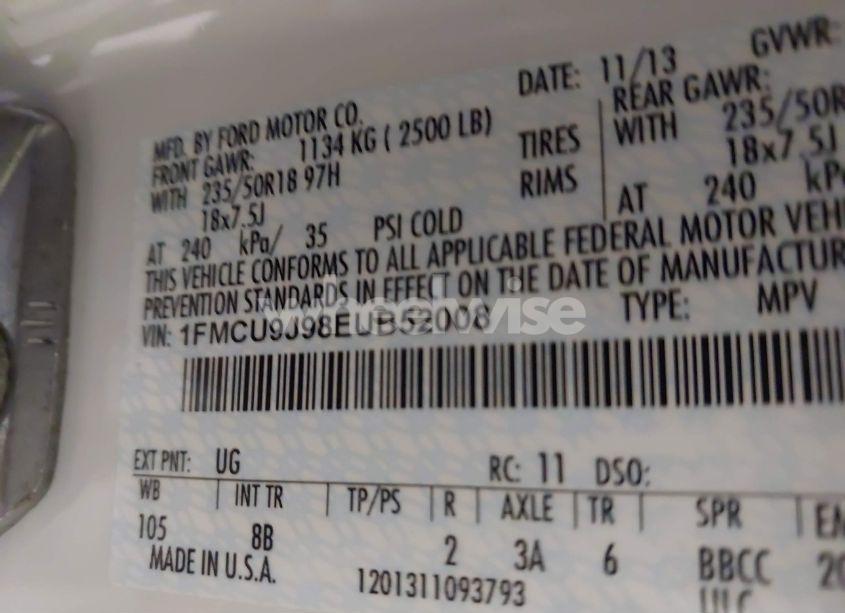 Photo 9 of 2014 Ford Escape TITANIUM (VIN 1FMCU9J98EUB52008)