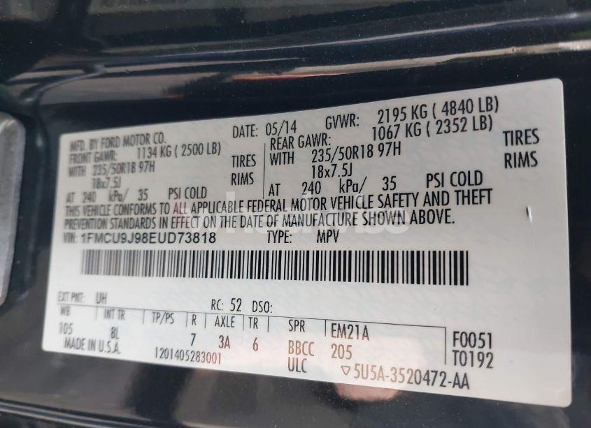 Photo 9 of 2014 Ford Escape TITANIUM (VIN 1FMCU9J98EUD73818)