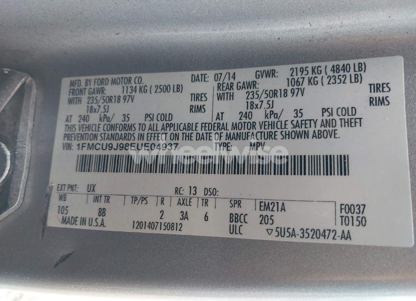 Photo 9 of 2014 Ford Escape TITANIUM (VIN 1FMCU9J98EUE04937)
