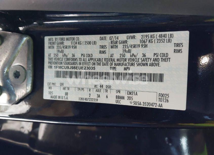 Photo 9 of 2014 Ford Escape TITANIUM (VIN 1FMCU9J98EUE23035)