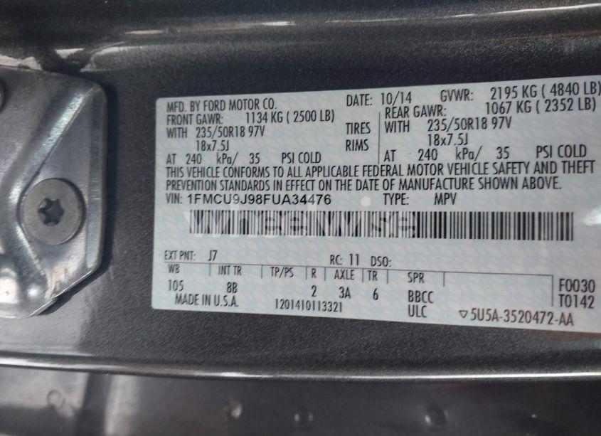 Photo 9 of 2015 Ford Escape TITANIUM (VIN 1FMCU9J98FUA34476)