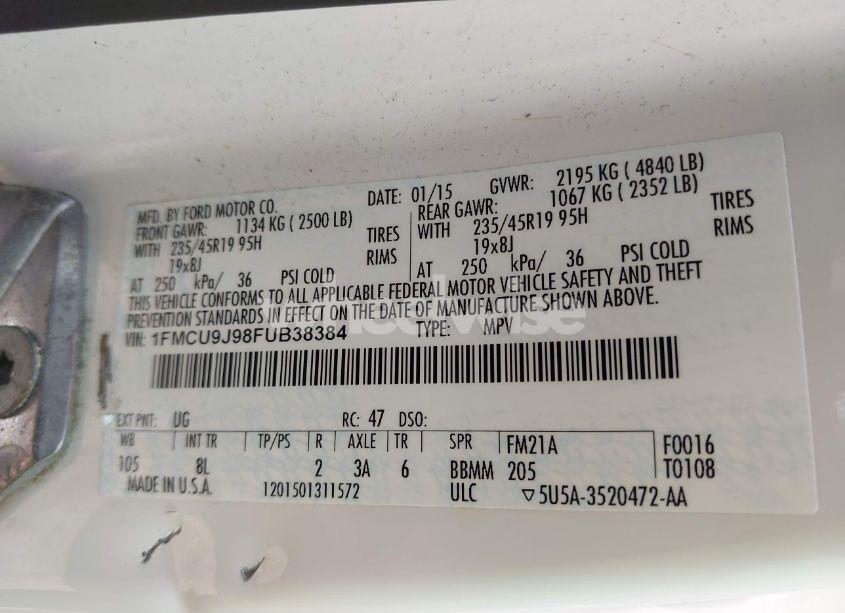 Photo 9 of 2015 Ford Escape TITANIUM (VIN 1FMCU9J98FUB38384)