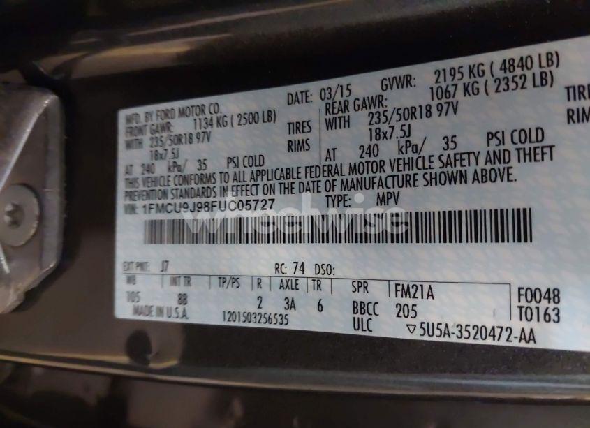 Photo 9 of 2015 Ford Escape TITANIUM (VIN 1FMCU9J98FUC05727)