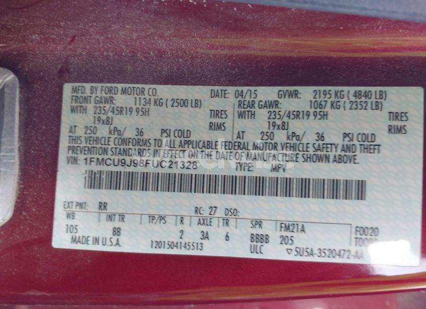 Photo 9 of 2015 Ford Escape TITANIUM (VIN 1FMCU9J98FUC21328)