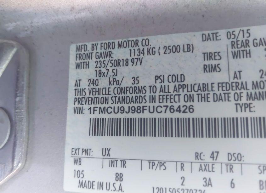 Photo 9 of 2015 Ford Escape TITANIUM (VIN 1FMCU9J98FUC76426)