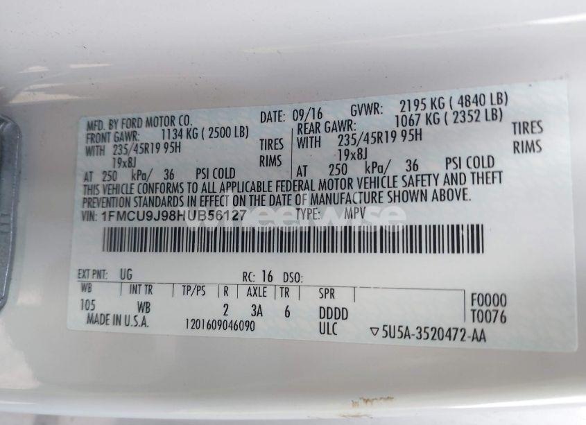 Photo 9 of 2017 Ford Escape TITANIUM (VIN 1FMCU9J98HUB56127)