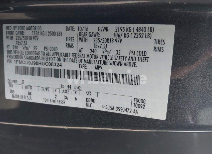 Photo 9 of 2017 Ford Escape TITANIUM (VIN 1FMCU9J98HUC08324)