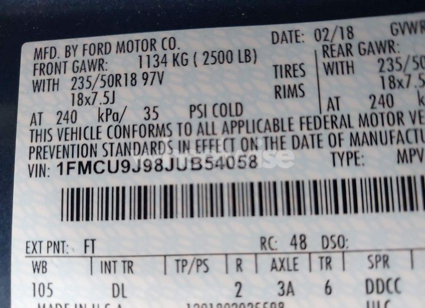 Photo 9 of 2018 Ford Escape TITANIUM (VIN 1FMCU9J98JUB54058)