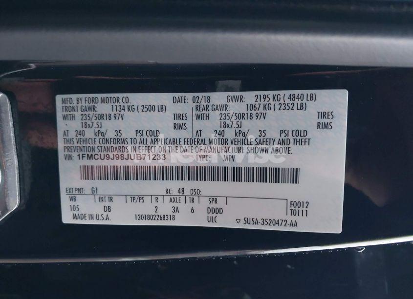 Photo 9 of 2018 Ford Escape TITANIUM (VIN 1FMCU9J98JUB71233)