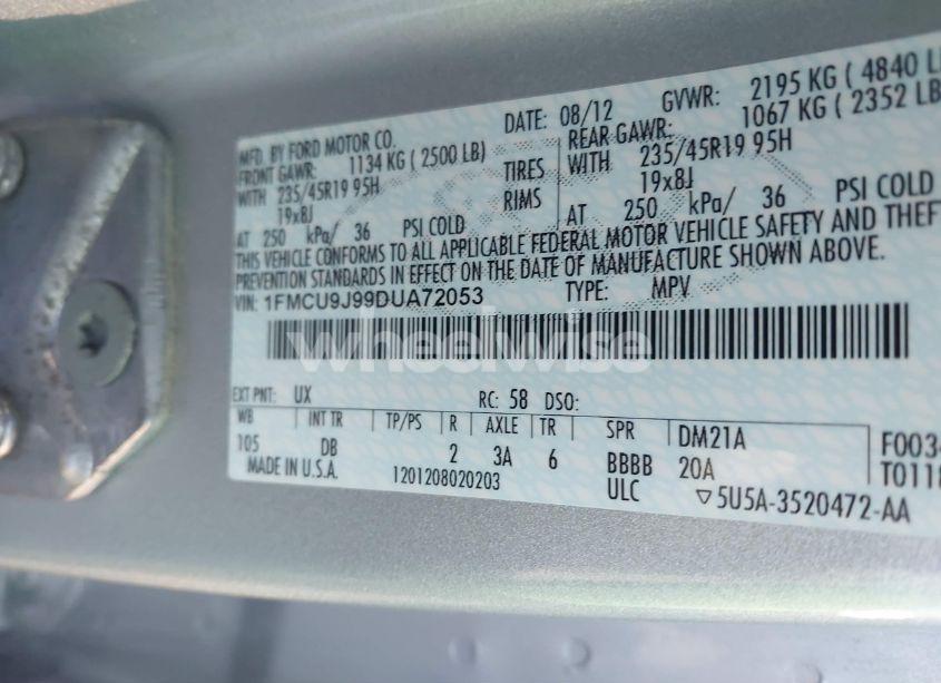 Photo 9 of 2013 Ford Escape TITANIUM (VIN 1FMCU9J99DUA72053)