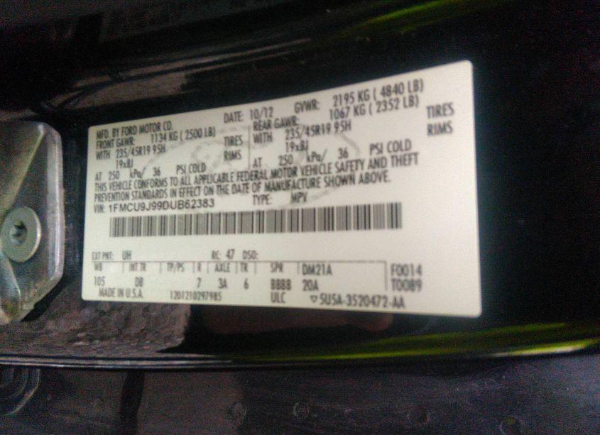 Photo 9 of 2013 Ford Escape TITANIUM (VIN 1FMCU9J99DUB62383)