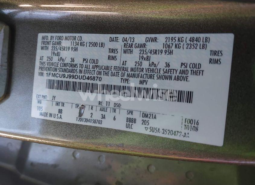 Photo 9 of 2013 Ford Escape TITANIUM (VIN 1FMCU9J99DUD46870)