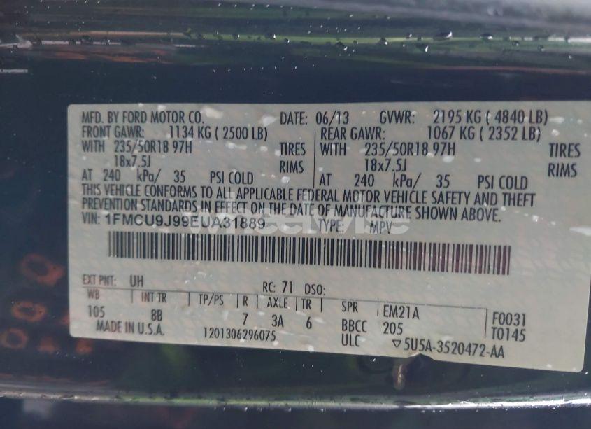 Photo 9 of 2014 Ford Escape TITANIUM (VIN 1FMCU9J99EUA31889)