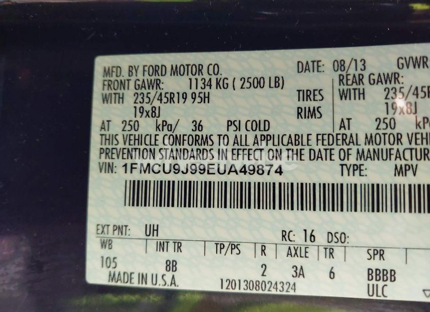 Photo 9 of 2014 Ford Escape TITANIUM (VIN 1FMCU9J99EUA49874)