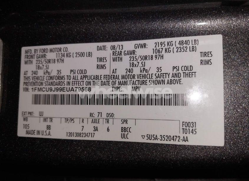 Photo 9 of 2014 Ford Escape TITANIUM (VIN 1FMCU9J99EUA79568)