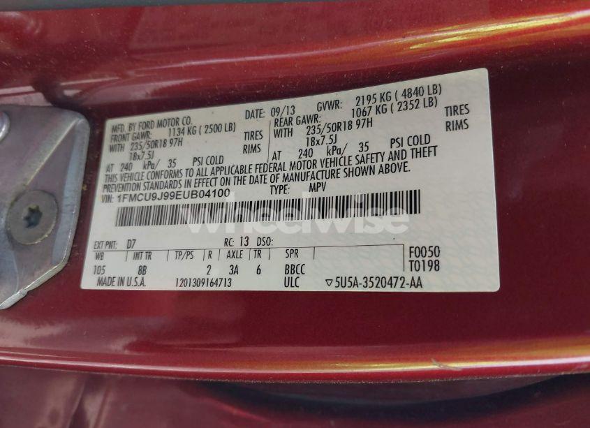 Photo 9 of 2014 Ford Escape TITANIUM (VIN 1FMCU9J99EUB04100)