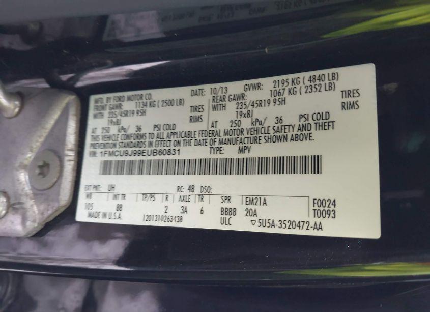 Photo 9 of 2014 Ford Escape TITANIUM (VIN 1FMCU9J99EUB60831)