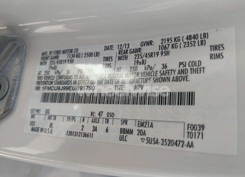 Photo 9 of 2014 Ford Escape TITANIUM (VIN 1FMCU9J99EUB95790)