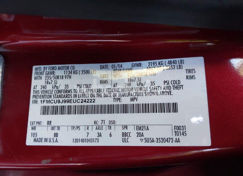 Photo 9 of 2014 Ford Escape TITANIUM (VIN 1FMCU9J99EUC24222)