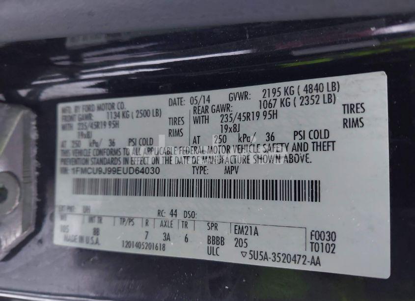 Photo 9 of 2014 Ford Escape TITANIUM (VIN 1FMCU9J99EUD64030)