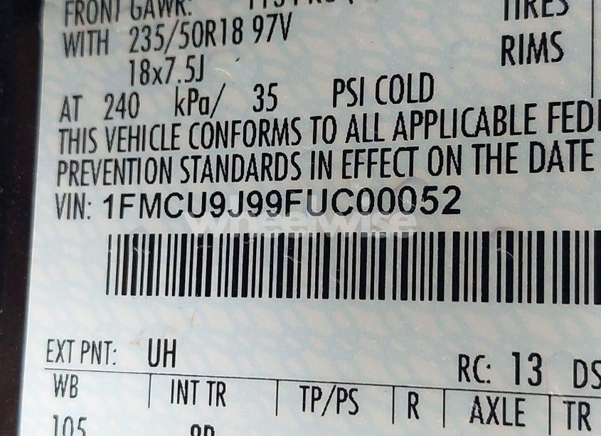 Photo 9 of 2015 Ford Escape TITANIUM (VIN 1FMCU9J99FUC00052)