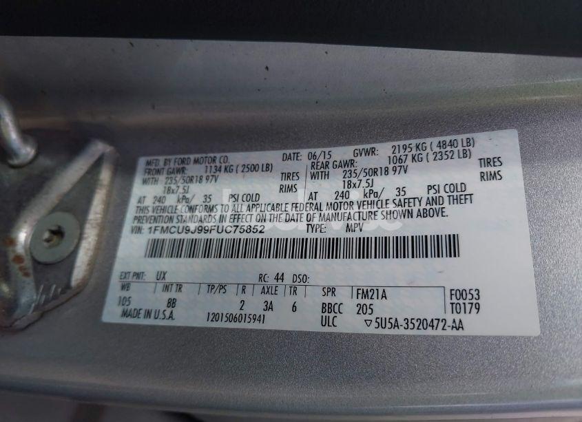 Photo 9 of 2015 Ford Escape TITANIUM (VIN 1FMCU9J99FUC75852)