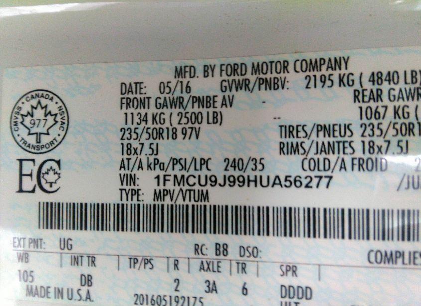 Photo 9 of 2017 Ford Escape TITANIUM (VIN 1FMCU9J99HUA56277)