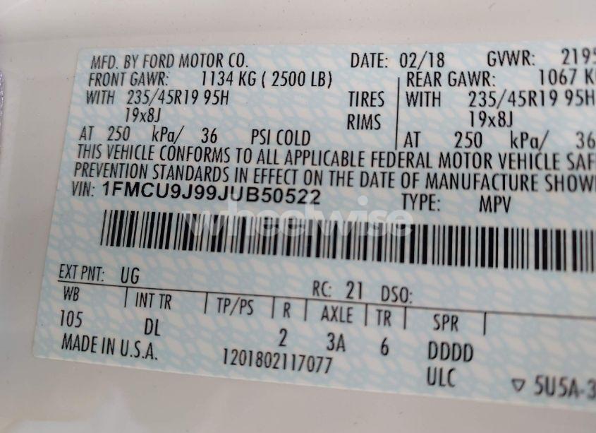 Photo 9 of 2018 Ford Escape TITANIUM (VIN 1FMCU9J99JUB50522)