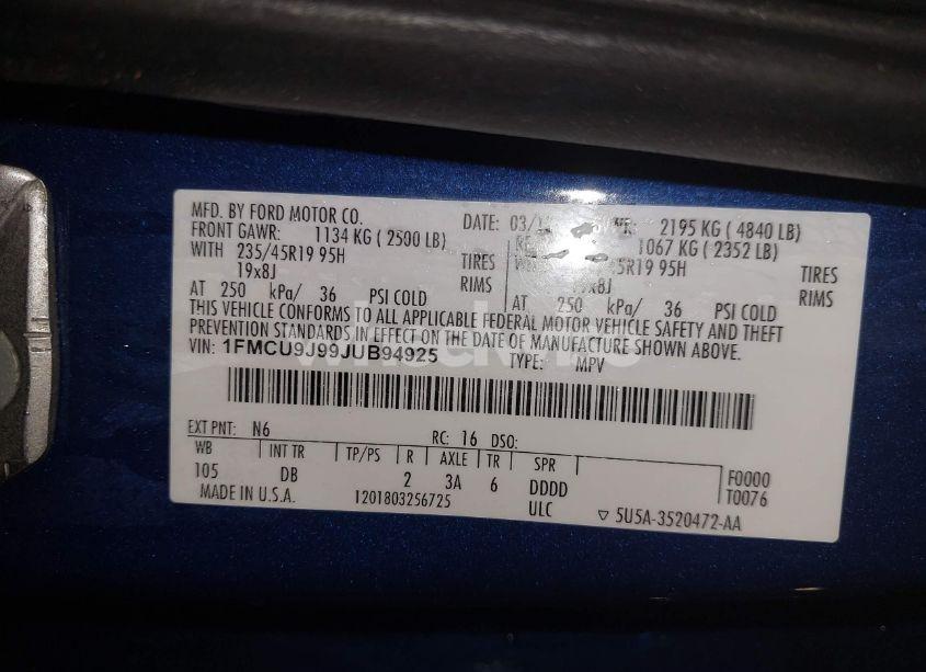 Photo 9 of 2018 Ford Escape TITANIUM (VIN 1FMCU9J99JUB94925)