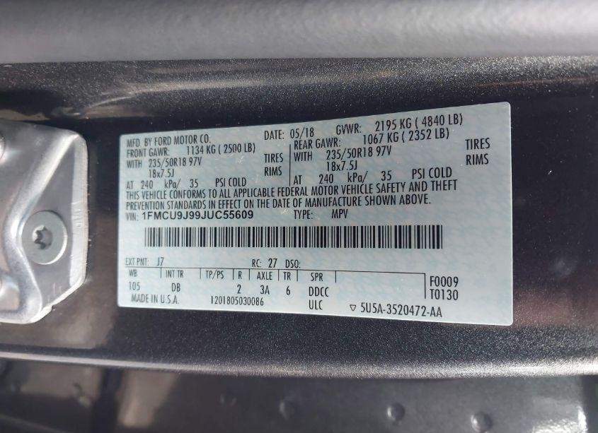 Photo 9 of 2018 Ford Escape TITANIUM (VIN 1FMCU9J99JUC55609)