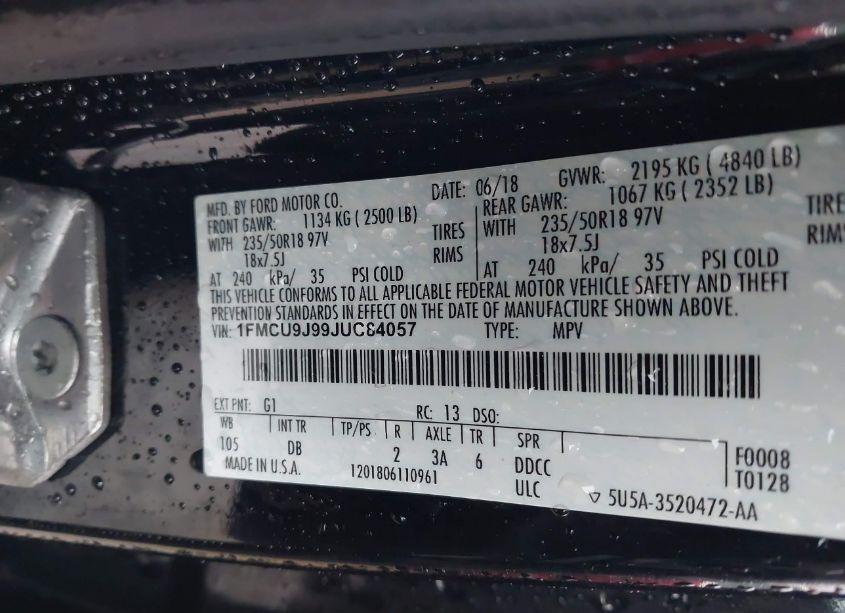 Photo 9 of 2018 Ford Escape TITANIUM (VIN 1FMCU9J99JUC84057)