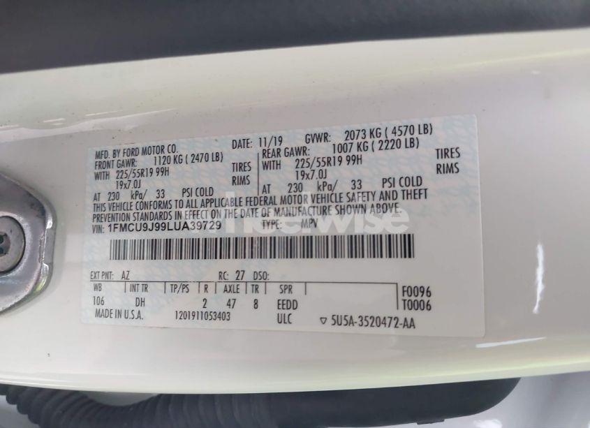 Photo 9 of 2020 Ford Escape TITANIUM (VIN 1FMCU9J99LUA39729)