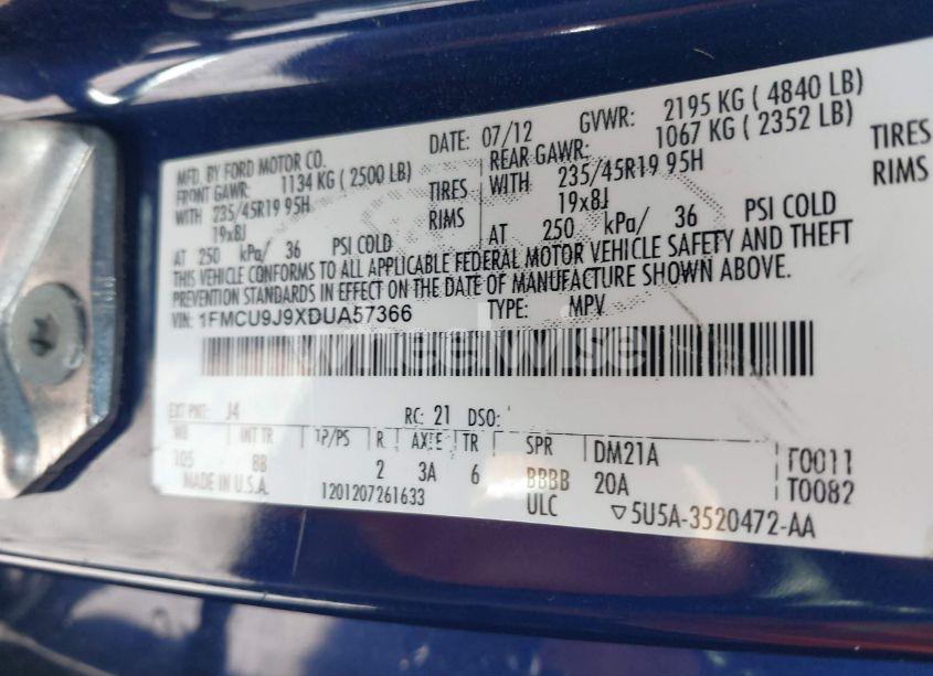 Photo 9 of 2013 Ford Escape TITANIUM (VIN 1FMCU9J9XDUA57366)