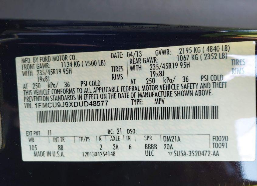 Photo 9 of 2013 Ford Escape TITANIUM (VIN 1FMCU9J9XDUD48577)