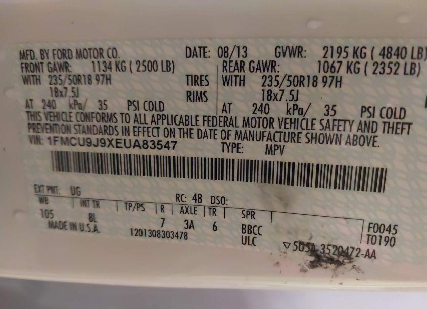 Photo 9 of 2014 Ford Escape TITANIUM (VIN 1FMCU9J9XEUA83547)