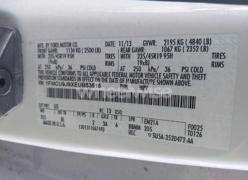 Photo 9 of 2014 Ford Escape TITANIUM (VIN 1FMCU9J9XEUB53516)