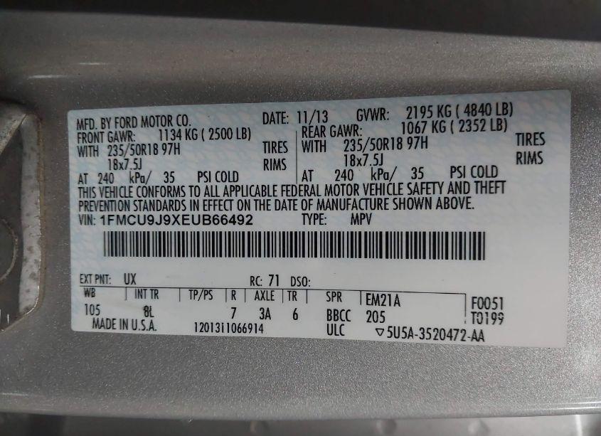 Photo 9 of 2014 Ford Escape TITANIUM (VIN 1FMCU9J9XEUB66492)