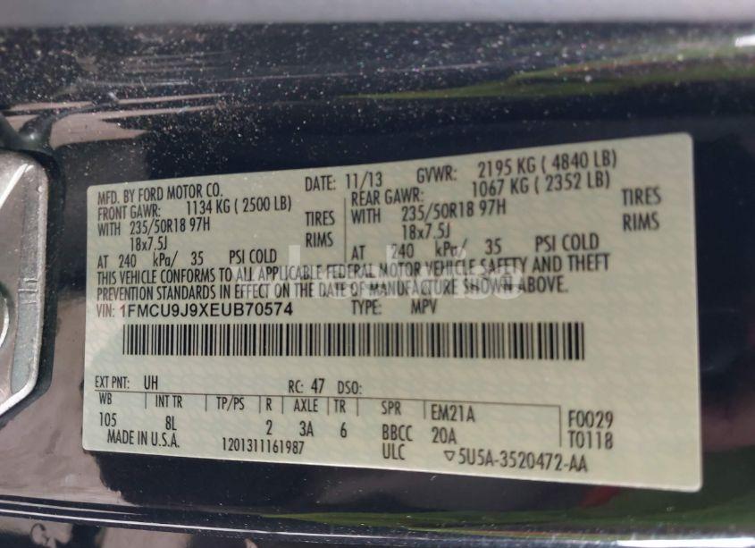 Photo 9 of 2014 Ford Escape TITANIUM (VIN 1FMCU9J9XEUB70574)