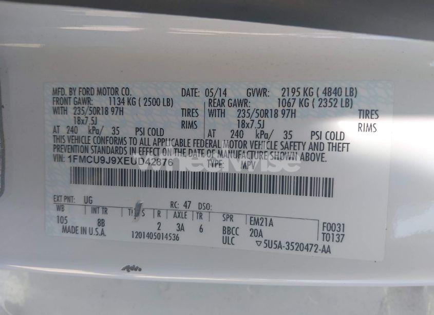 Photo 9 of 2014 Ford Escape TITANIUM (VIN 1FMCU9J9XEUD42876)