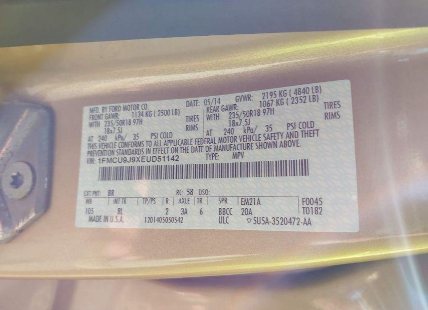 Photo 9 of 2014 Ford Escape TITANIUM (VIN 1FMCU9J9XEUD51142)