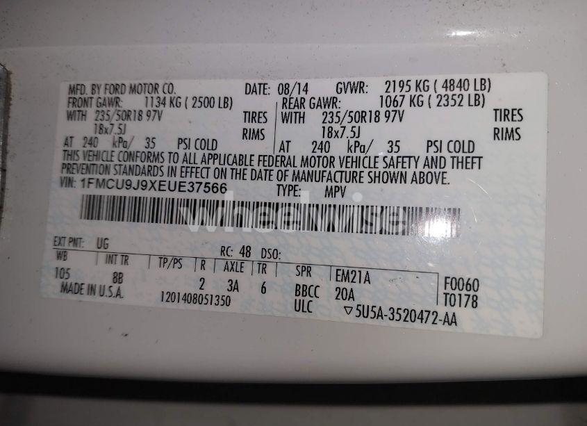 Photo 9 of 2014 Ford Escape TITANIUM (VIN 1FMCU9J9XEUE37566)