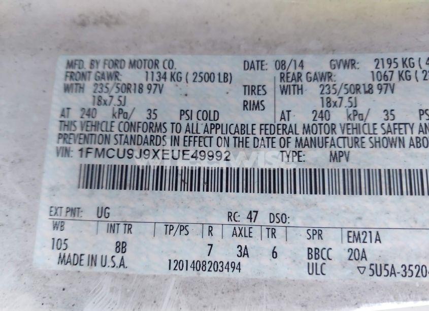 Photo 9 of 2014 Ford Escape TITANIUM (VIN 1FMCU9J9XEUE49992)