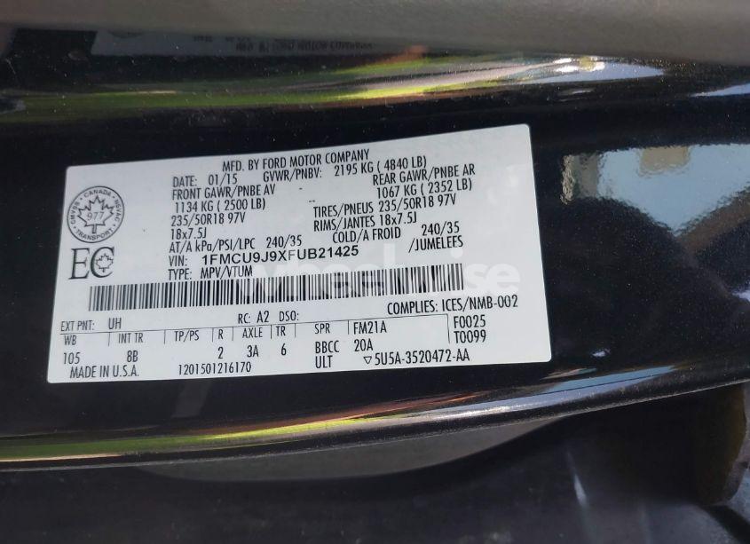 Photo 9 of 2015 Ford Escape TITANIUM (VIN 1FMCU9J9XFUB21425)