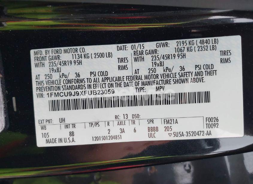 Photo 9 of 2015 Ford Escape TITANIUM (VIN 1FMCU9J9XFUB23059)